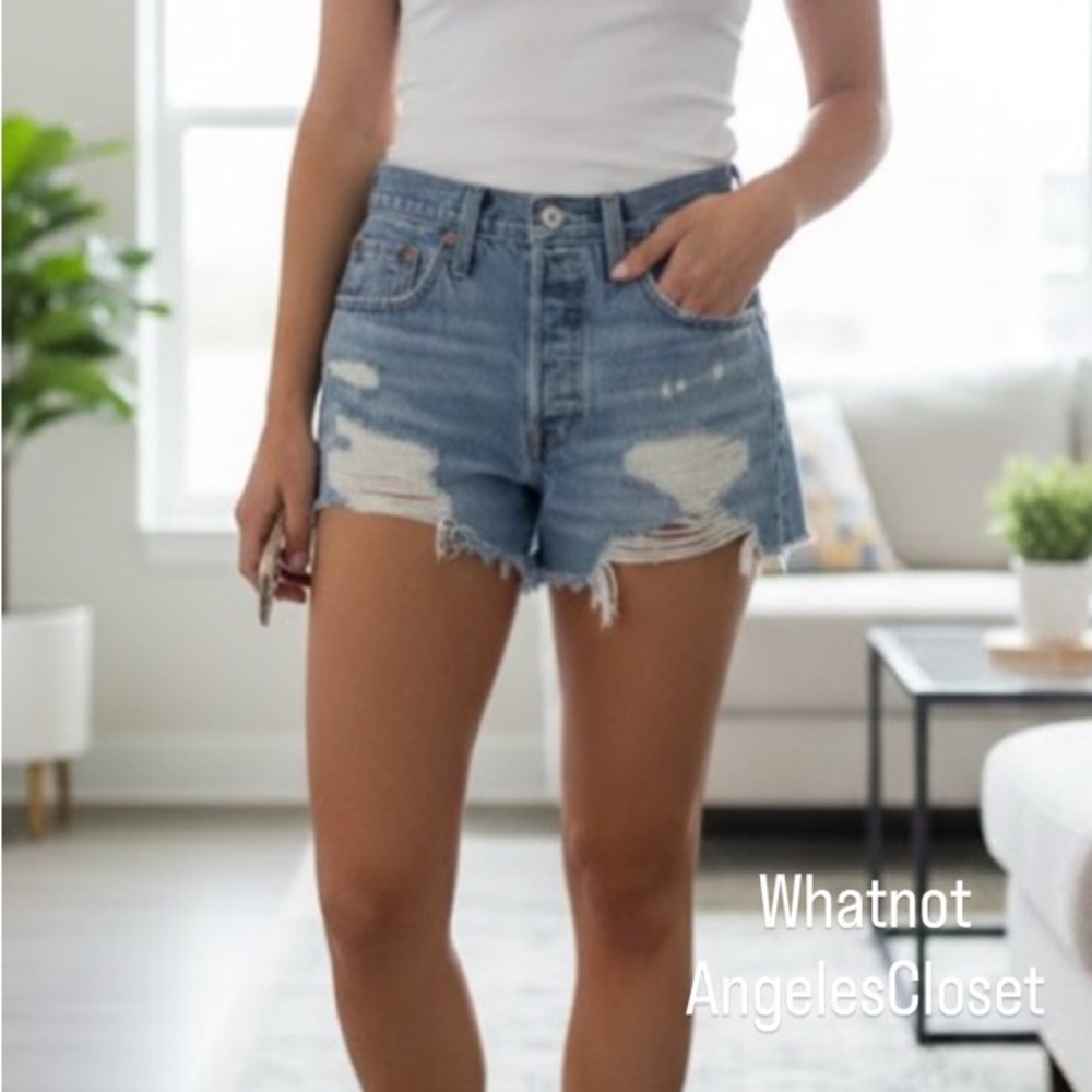 Levi's Blue Distressed Jean Shorts